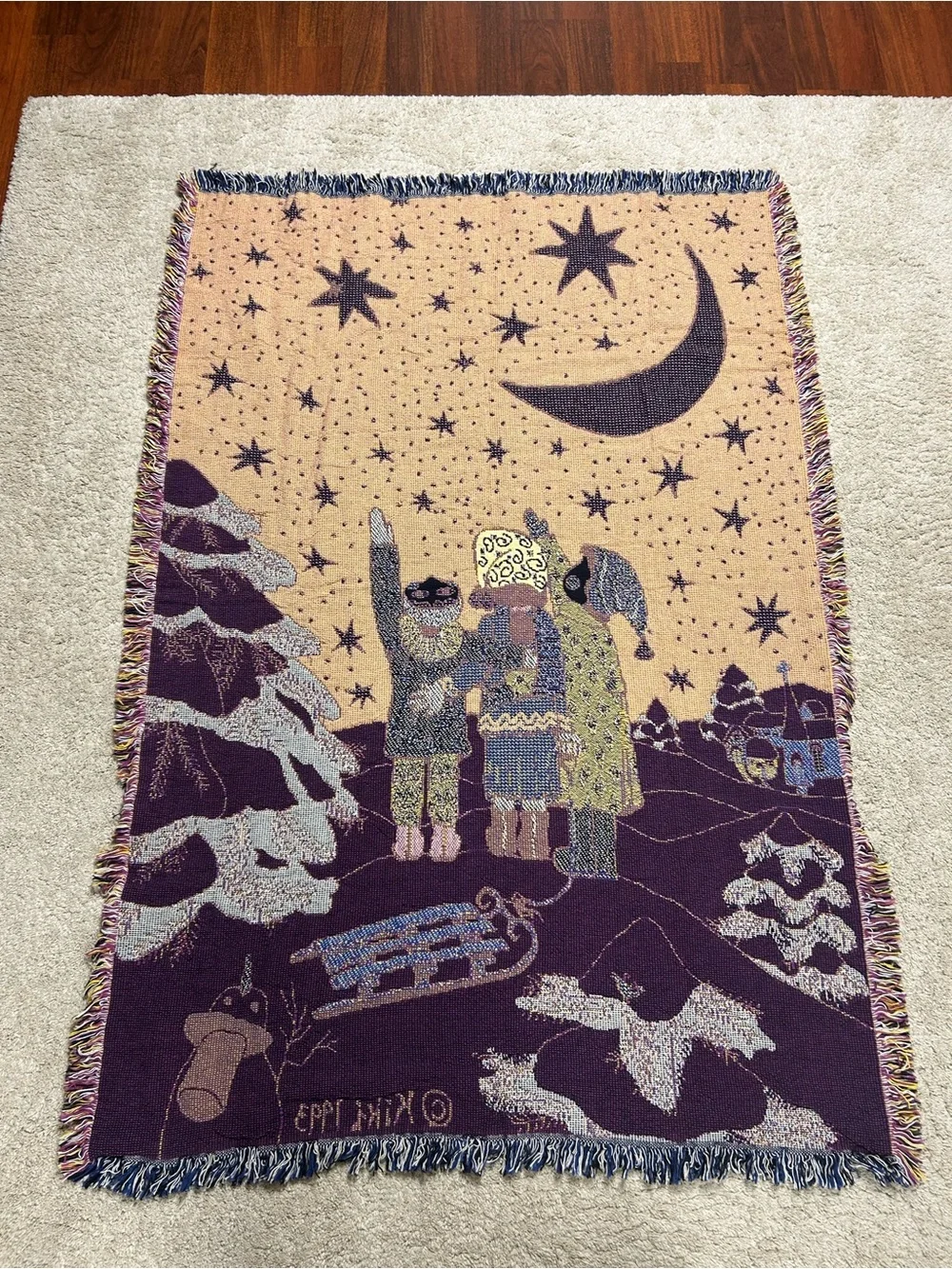 Vintage 1993 Kiki Suarez Christmas Woven Tapestry Throw Rare New